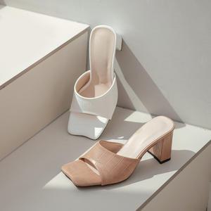 SOVO 스톤지 와이드 슬리퍼 뮬 7cm
