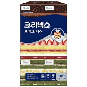 크리넥스 부띠끄 미용각티슈 미니각티슈 100매6입/각휴지/코디각티슈/코편한티슈/테이블/넵킨곽휴지/사각
