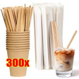 300/100pcs 나무 커피 교반기 개별적으로 포장 된 일회용 차 음료 칵테일 믹서 Swizzle 스틱 라운드 엔드 5