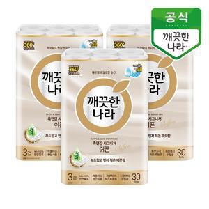 [깨끗한나라]촉앤감 시그니처 쉬폰 롤티슈 27m 30롤 3개
