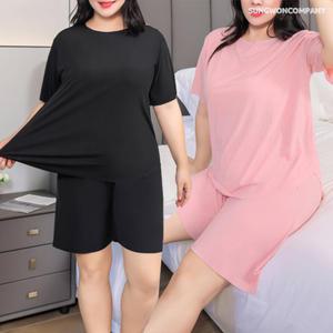 이너퀸 프리수 여성용 빅사이즈 아이스 쿨 쿨링 냉장고 냉감 골지 반팔 반바지 밴딩 고무줄 상하의 잠옷 홈웨어 이지웨어 세트 빅쿨반바지세트