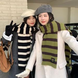 스트라이프 스카프 여성 겨울 학생 니트 목도리