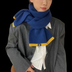 여성 스몰 데일리 라벨 배색라인 머플러