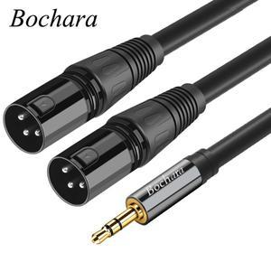 Bochara 3.5mm 스테레오 잭 듀얼 XLR Male OFC Aux 오디오 케이블 호일 + 스피커 믹서 용 편조 차폐