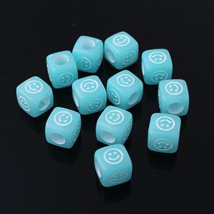 비즈아이 [645-11]야광볼 큐브스마일 7mm 민트 ,20개