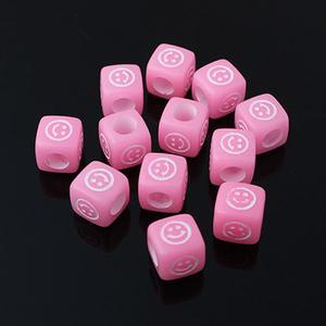 비즈아이 [645-10]야광볼 큐브스마일 7mm 핑크 ,20개
