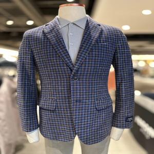 [레노마] ROIMBJ07A S/S 안젤리코원단 네이비체크 면마혼방 슬림 캐주얼 자켓