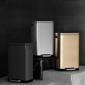 Roollabana 50L 대용량 스테인리스 휴지통 쓰레기통 발로여는 스마트 쇼핑몰 소형 광장 냄새차단