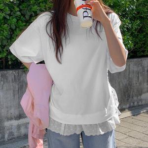 밀킨 레이스 레이어드 반팔 티셔츠 81403 빅사이즈 여성의류