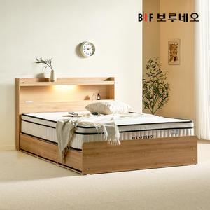 (매트포함)100%국내제작 LED 수납 고급형 통서랍 SS Q 침대프레임 + 프리미엄 매트리스