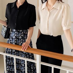 ( XXL까지) 제이미 카라넥 볼륨소매 링클 블라우스 여름 셔츠 퍼프 블라우스 데일리룩 하객룩 오피스룩