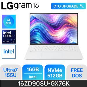 ND - LG 그램16 / 16ZD90SU-GX76K - RAM 16GB / NVMe 512GB / FreeDOS / U7-155U - 350nit