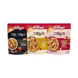 [골라담기] 켈로그 그래놀라 3대장 세트(리얼그래놀라 400g + 큐브 현미 그래놀라 500g + 크랜베리 아몬드 500g)