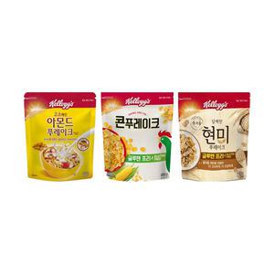 [골라담기] 켈로그 푸레이크 3대장 세트(아몬드 콘푸레이크 600g + 콘푸레이크 530g + 현미 푸레이크 500g)