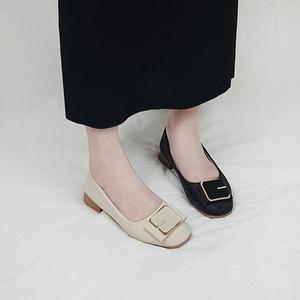 [디아]카멘 골드 사각장식 큐빅 쿠션 플랫슈즈 3cm