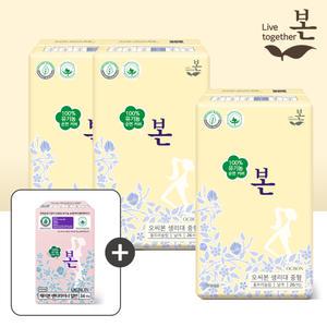 유기농본 오씨본 유기농 생리대 중형 26P,  3팩+라이너 1팩