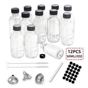 공병 밀폐 뚜껑이 있는 작은 유리병 투명한 샘플 보스턴 바이알 주스 진저 포션 오일 용기 60ml 12PCs
