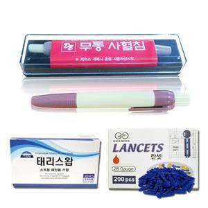[태리]PVC 무통 채혈기 플라스틱 사혈기+채혈침200개+알콜솜100매 세트 수지침 손따는침 병원 한의원