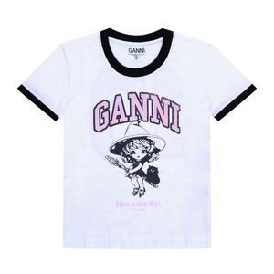 [가니]GANNI T4156 151 마녀 로고 프린트 콘트라스트 링거 여성 반팔티