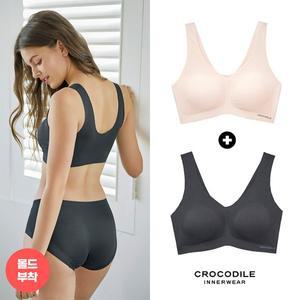 [감탄브라] [크로커다일] 라이크라 쉘론 몰드부착 런닝형 감탄브라 2종 라이트베이지+블랙 CDWBR5M1821