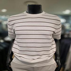 [바쏘옴므] WSZ2-W R 29-AWH 25년S/S 화이트 단가라 라운드 반소매 니트