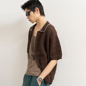 UNISEX 스티치 카라 크로셰 가디건 [BROWN] / SBE2U04012-MAN