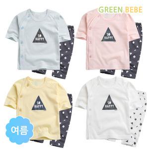 그린베베/출산/아기옷/신생아/남아/여아/아기잠옷/내복/실내복/런닝/나시/여름용_세모친구 쟈가드내의(7부)
