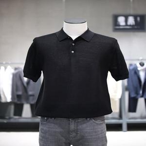 [레노마] S/S 블랙 기본 솔리드 반팔 카라 니트 티셔츠 RQFPKT58A