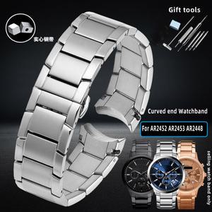 Curved end Watchband 22mm For Armani AR2452 AR2453 AR2448 2447 2453 Stainless Steel Watch Strap Fold