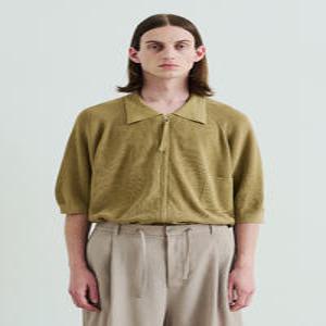 [로드존그레이]two way zip up short sleeve knit sand