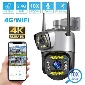 듀얼 렌즈 4G IP 카메라 WiFi 8MP 감시 무선 야외 스마트 홈 나이트 비전 V380 디지털 줌 CCTV Camara