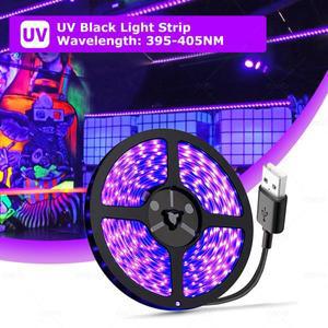 UV LED 라이트 스트립 유연한 빛 자외선 램프 395-405nm 블랙 2835 SMD DC5V 리본 글로우 파티
