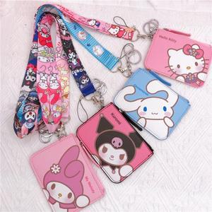 Kawaii Sanrio Kuromi 헬로 키티 Cinnamoroll 멜로디 Pachacco Pom Purin 가죽 카드 홀더 러블리 동전 지갑