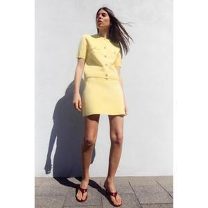 [정품] 자라 치마 데일리 직장인 출근룩 ZARA 니트 미니 스커트 - 노랑589083