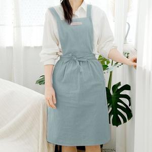 린넨 프릴 주방 원피스 앞치마_카페 바리스타 미용 어린이집 공방