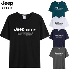 JEEP 지프 라운드 반팔 남녀공용 오버핏 빅 사이즈 프린팅 면 티셔츠