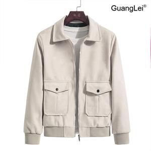 가을 신상 GuangLei 스웨이드자켓 남성용 슬림핏 라펠 카라 자켓 캐주얼 아우터