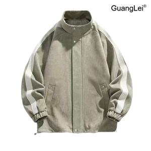 스웨이드자켓 GuangLei 트위드자켓 남성용 봄가을 오버핏 바시티 재킷