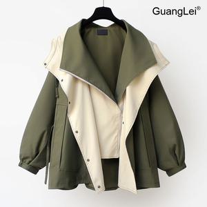 여성 트렌치코트 GuangLei 핸드메이드코트 봄 가을 캐주얼 아우터