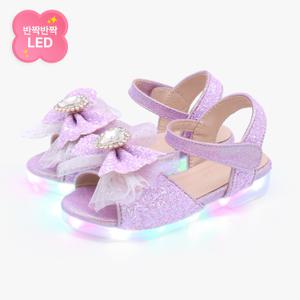 [키펀트] LED 라일락 코르사주 여아 샌들