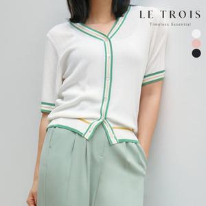 [LE TROIS]르투아 배색 니트 가디건