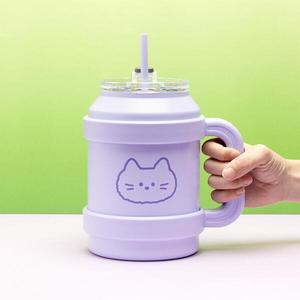 아트박스 1.4L 빅핸들 스텐텀블러 냥이 바이올렛