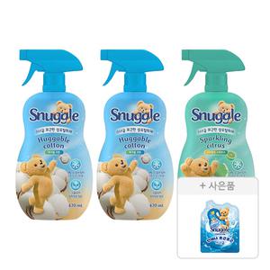 스너글 섬유탈취제 허거블코튼 470ml, 2개 + 스파클링 시트러스 470ml, 1개 + 증정 (섬
