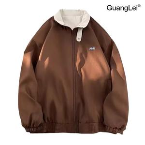 남성바람막이 GuangLei 무후드 오버사이즈 트렌디 봄가을 캐주얼 자켓