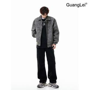남성 가죽자켓 GuangLei 바람막이 아노락 PU 가죽 재킷 봄 가을 간절기