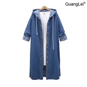 여성 트렌치코트 GuangLei 후드 데님 자켓 봄 가을 캐주얼룩