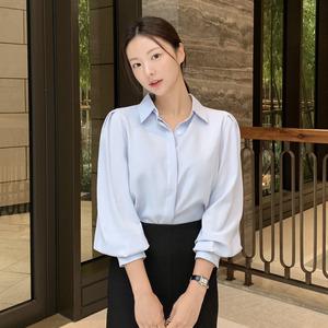 681e27cd1fd2b (XL/링클프리) 모먼트 히든버튼 퍼프 카라 블라우스 bs7740