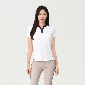 [엘르골프] 여성 전체 매쉬 헨리넥 티셔츠_6I45254
