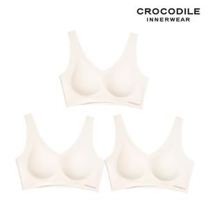[크로커다일] 감탄브라 소프트 쿨인견 쉘론 패드일체형 V넥 브라3종 오트밀 CDWBR5N09