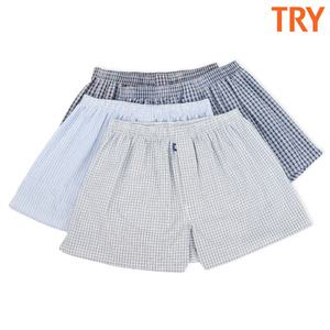 try 남자 트렁크 4매 세트 체크 남성 팬티 사각 여름 쿨 시어서커 스판 밴드 속옷 TMT